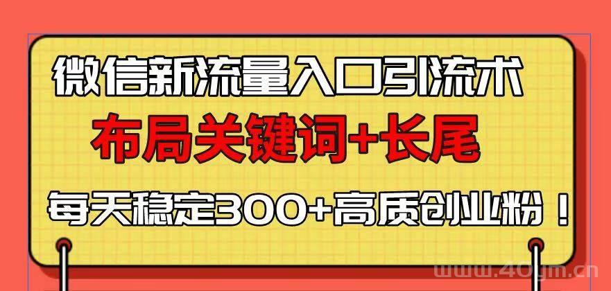 微信新流量入口引流术，布局关键词+长尾，每天稳定300+高质创业粉